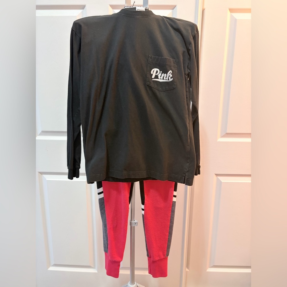 Victoria's Secret Black Long Sleeve Shirt & Red,Black,White Joggers Set Size XS